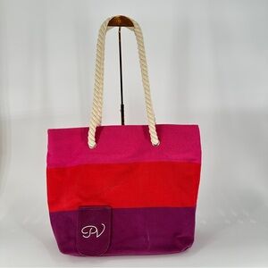 Wine Color-Blocked Pink and Red Insulated Tote‎ with Rope Handles